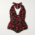 Dolce & Gabbana - Ruched Printed Halterneck Swimsuit - Red - 3
