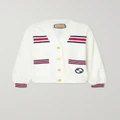 Gucci - Appliquéd Webbing-trimmed Jersey-jacquard Cardigan - White - M