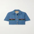 Gucci - Cropped Webbing-trimmed Cotton And Linen-blend Jacket - Blue - IT38