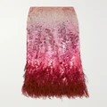 Valentino Garavani - Feather-trimmed Sequined Satin Midi Skirt - Pink - IT38
