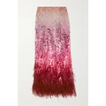 Valentino Garavani - Feather-trimmed Sequined Satin Midi Skirt - Pink - IT38