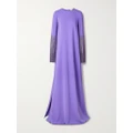 Oscar de la Renta - Fringed Bead-embellished Silk-blend Crepe Gown - Purple - x small