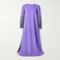 Oscar de la Renta - Fringed Bead-embellished Silk-blend Crepe Gown - Purple - medium