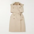 Burberry - Belted Layered Double-breasted Cotton-blend Gabardine Midi Dress - Neutral - UK 10