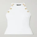 Balmain - Button-embellished Ribbed-knit Tank - White - FR40