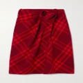 Burberry - Wrap-effect Checked Wool Midi Skirt - Red - UK 14