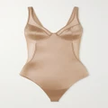 Spanx - Shaping Mesh-trimmed Stretch-satin Thong Bodysuit - Neutral - XS