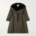 Burberry - Convertible Faux Fur-trimmed Cotton-canvas Trench Coat - Dark green - UK 4