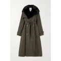 Burberry - Convertible Faux Fur-trimmed Cotton-canvas Trench Coat - Dark green - UK 4