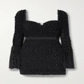 Self-Portrait - Ruched Crystal-embellished Stretch-mesh Mini Dress - Black - UK 12