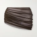 Norma Kamali - Diana Asymmetric Ruched Stretch-mesh Skirt - Chocolate - medium