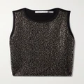 Alice + Olivia - Darina Cropped Crystal-embellished Stretch-knit Top - Black - x small