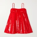 GANNI - Ruched Sequined Tulle Mini Dress - Red - EU 38