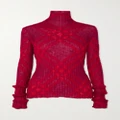 Burberry - Checked Ribbed Mohair-blend Turtleneck Sweater - Red - small