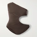 Norma Kamali - Mio One-shoulder Cutout Swimsuit - Chocolate - x large