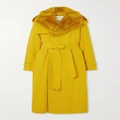 Burberry - Oversized Faux Fur-trimmed Cotton-gabardine Trench Coat - Yellow - UK 4