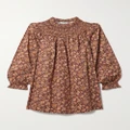 DÔEN - + Net Sustain Idalie Shirred Floral-print Organic Cotton-voile Mini Dress - Orange - small