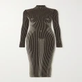 Jean Paul Gaultier - Trompe L'oeil Ribbed Metallic Merino Wool-blend Turtleneck Midi Dress - Brown - xx small
