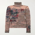 Jean Paul Gaultier - Printed Tulle Turtleneck Top - Neutral - xx small