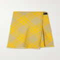 Burberry - Fringed Pleated Checked Woven Mini Wrap Skirt - Yellow - UK 4