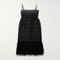 Huishan Zhang - Astra Feather-trimmed Crystal-embellished Cloqué Midi Dress - Black - UK 10