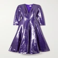 Huishan Zhang - Andy Pleated Sequined Satin Maxi Dress - Purple - UK 10