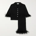 Sleeper - + Net Sustain Feather-trimmed Crepe De Chine Pajama Set - Black - XS