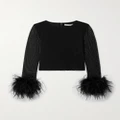 Alice + Olivia - Delaina Feather-trimmed Mesh Top - Black - x small