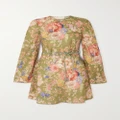 Zimmermann - + Net Sustain August Belted Floral-print Linen Mini Dress - Green - 00