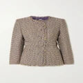 Huishan Zhang - Leila Belted Fringed Metallic Tweed Jacket - Purple - UK 12