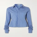 Jean Paul Gaultier - Ruched Striped Cotton-blend Poplin Shirt - Blue - FR34