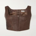 Jean Paul Gaultier - Cropped Lace-up Printed Leather Bustier Top - Brown - FR38