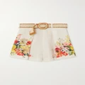 Zimmermann - + Net Sustain Alight Belted Pleated Floral-print Linen Shorts - Ivory - 00