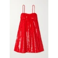 GANNI - Ruched Sequined Tulle Mini Dress - Red - EU 34