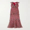 Saloni - Rita Ruffled Printed Silk-crepe Maxi Dress - Red - UK 16