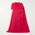 Oscar de la Renta - Embellished Cape-effect Silk-blend Crepe Gown - Red - large