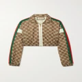 Gucci - Cropped Webbing-trimmed Printed Tech-jersey Track Jacket - Brown - XXS