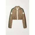 Gucci - Cropped Webbing-trimmed Printed Tech-jersey Track Jacket - Brown - XXS