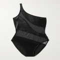Norma Kamali - Snake One-shoulder Mesh-paneled Lamé Swimsuit - Black - medium