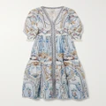 Camilla - Shirred Printed Linen Maxi Dress - Blue - medium