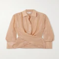Victoria Beckham - Wrap-effect Metallic Chiffon Shirt - Blush - UK 10