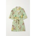 Zimmermann - Matchmaker Belted Floral-print Linen Shirt - Mint - 00