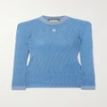 Gucci - Embroidered Metallic Ribbed-knit Top - Blue - S