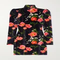 Balenciaga - Floral-print Stretch-velvet Turtleneck Mini Dress - Black - FR36