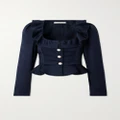 Alessandra Rich - Embellished Ruffled Cropped Wool-crepe Jacket - Navy - IT38