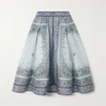 Zimmermann - Matchmaker Printed Linen And Silk-blend Midi Skirt - Blue - 0