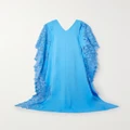 Oscar de la Renta - Gardenia Guipure Lace-trimmed Stretch-silk Gown - Blue - x large