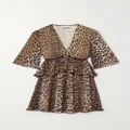 GANNI - + Net Sustain Pleated Leopard-print Recycled-georgette Mini Dress - Leopard print - EU 34