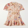 Zimmermann - August Belted Ruffled Floral-print Linen Mini Dress - Cream - 00