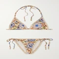 Zimmermann - Junie Metallic Crochet-trimmed Floral-print Triangle Bikini - Ivory - 0